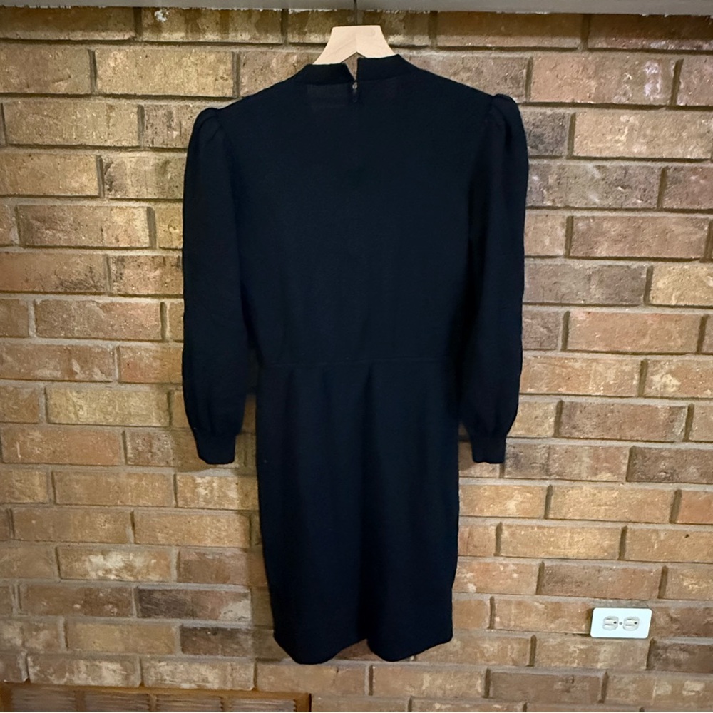VTG St. John Black Dress Gold Chain Puff Sleeve Shoulder Detail SZ 6 - Picture 4 of 9